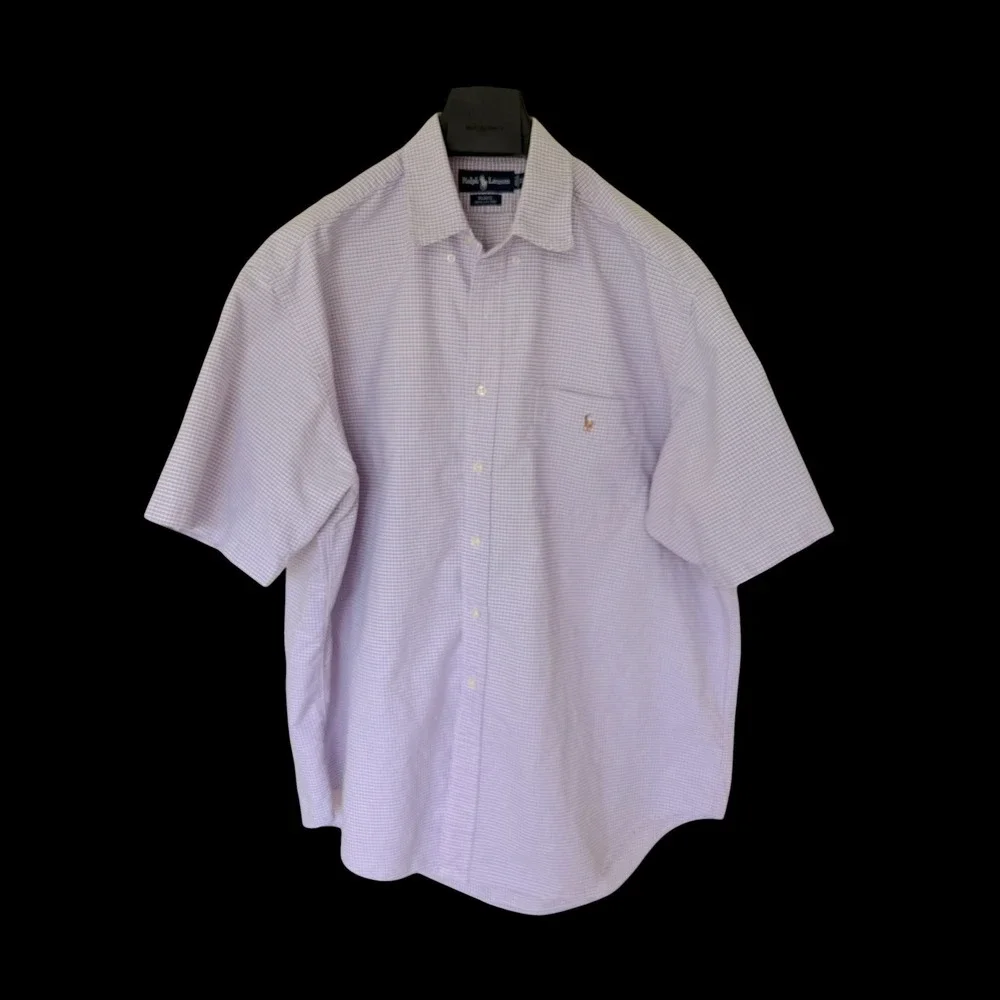 90's Polo Ralph Lauren Blake XXL Purple White Check SS Button Down Shirt
